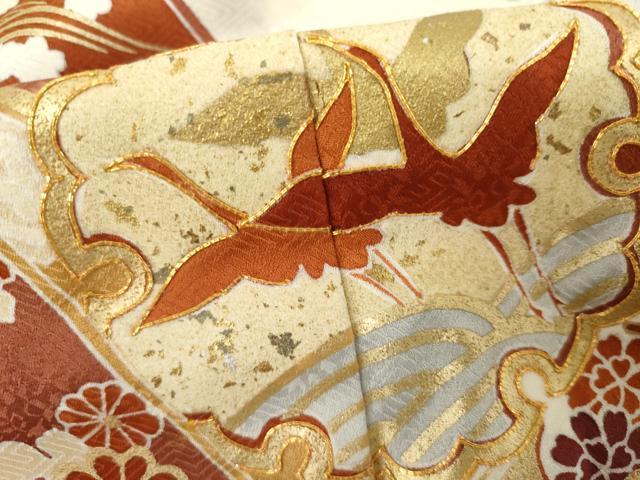 平和屋着物●訪問着　駒刺繍　蔓帯雪輪飛鶴花文　暈し染め　金彩　ロング丈　正絹　逸品　AABL1144cs