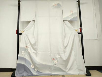 平和屋着物●訪問着　草花文　暈し染め　金彩　ロング丈　正絹　逸品　AABL1145cs