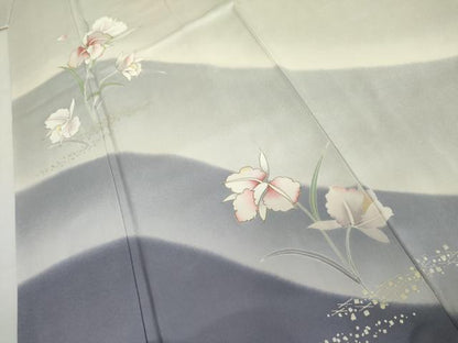 平和屋着物●訪問着　草花文　暈し染め　金彩　ロング丈　正絹　逸品　AABL1145cs