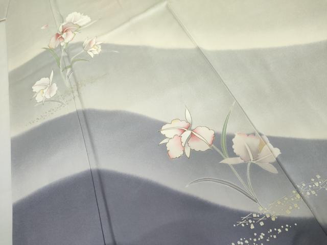 平和屋着物●訪問着　草花文　暈し染め　金彩　ロング丈　正絹　逸品　AABL1145cs