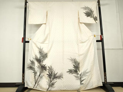 平和屋着物●訪問着　手描き　枝葉文　正絹　逸品　AABL1146cs