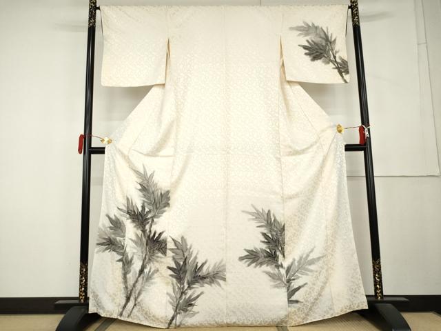 平和屋着物●訪問着　手描き　枝葉文　正絹　逸品　AABL1146cs