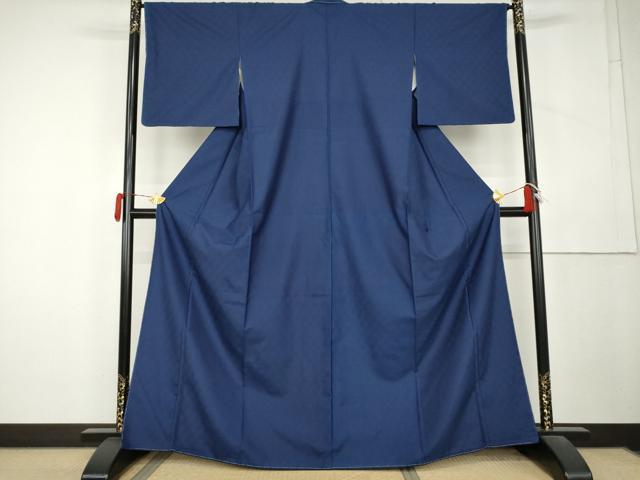 平和屋着物●花織　紬　藍香房　色無地　紺色　正絹　逸品　未使用　AABL1147cs
