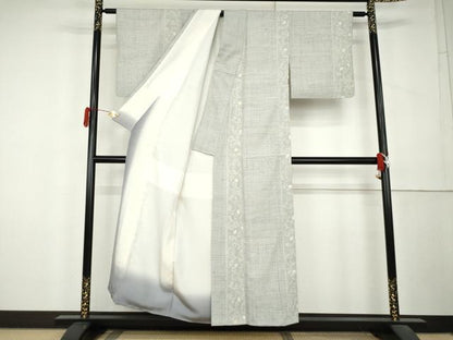平和屋着物●結城紬　絞り　唐草間道　正絹　逸品　AABL1148cs