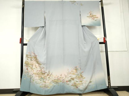 平和屋着物●中国三大刺繍　相良刺繍　蘇州刺繍　総刺繍　訪問着　エ霞風景松竹梅文　暈し染め　金糸　金彩　正絹　逸品　AABL1149cs