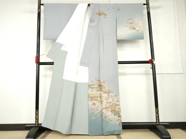平和屋着物●中国三大刺繍　相良刺繍　蘇州刺繍　総刺繍　訪問着　エ霞風景松竹梅文　暈し染め　金糸　金彩　正絹　逸品　AABL1149cs