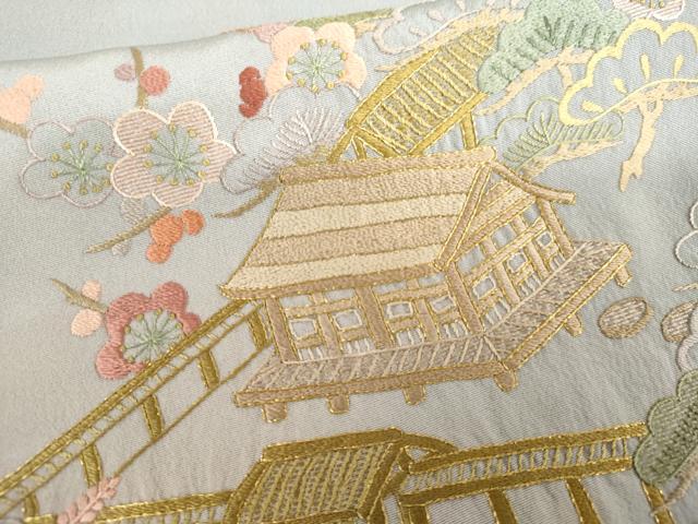 平和屋着物●中国三大刺繍　相良刺繍　蘇州刺繍　総刺繍　訪問着　エ霞風景松竹梅文　暈し染め　金糸　金彩　正絹　逸品　AABL1149cs