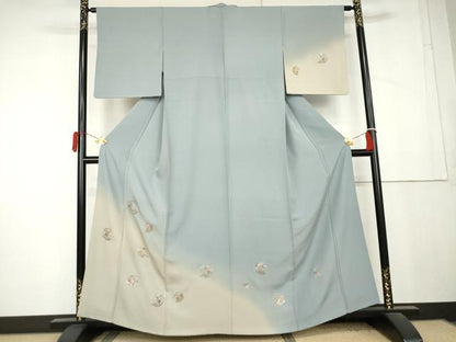 平和屋着物●訪問着　総刺繍　花丸文　暈し染め　金糸　正絹　逸品　AABL1151cs