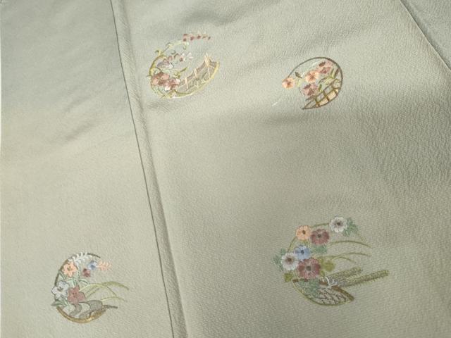 平和屋着物●訪問着　総刺繍　花丸文　暈し染め　金糸　正絹　逸品　AABL1151cs