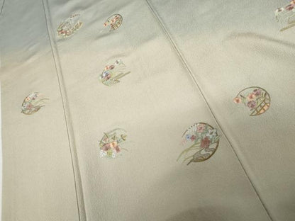 平和屋着物●訪問着　総刺繍　花丸文　暈し染め　金糸　正絹　逸品　AABL1151cs