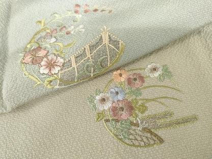 平和屋着物●訪問着　総刺繍　花丸文　暈し染め　金糸　正絹　逸品　AABL1151cs