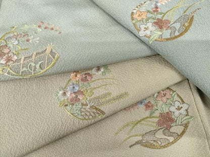 平和屋着物●訪問着　総刺繍　花丸文　暈し染め　金糸　正絹　逸品　AABL1151cs