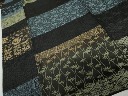 平和屋着物●上質な紬　吉祥横段文　黒地　正絹　逸品　AABL1152cs