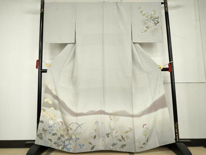 平和屋着物●二代目清次郎　手描き　訪問着　遠山風景枝花文　暈し染め　金彩　京都きもの友禅扱い　正絹　逸品　AABL1154cs