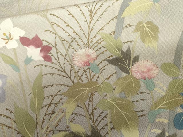 平和屋着物●二代目清次郎　手描き　訪問着　遠山風景枝花文　暈し染め　金彩　京都きもの友禅扱い　正絹　逸品　AABL1154cs