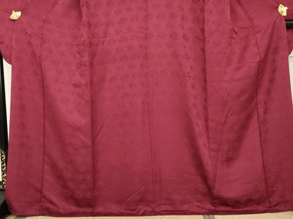 平和屋着物●豪華振袖　草花地紋　中紅色　正絹　逸品　AABL1155cs