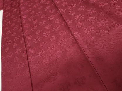平和屋着物●豪華振袖　草花地紋　中紅色　正絹　逸品　AABL1155cs