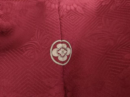 平和屋着物●豪華振袖　草花地紋　中紅色　正絹　逸品　AABL1155cs