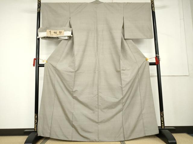 平和屋着物●結城紬　小倉太々　今幡部　色無地　絹鼠色　証紙付き　正絹　逸品　AABL1157cs