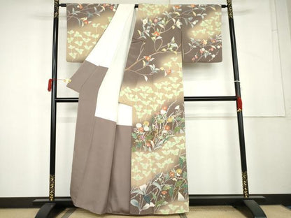 平和屋着物●訪問着　作家物　枝花文　暈し染め　金彩　鬼しぼ縮緬　正絹　逸品　AABL1159cs