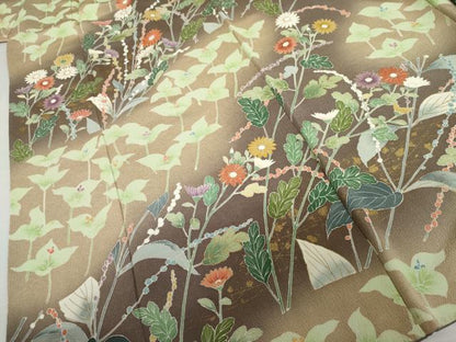 平和屋着物●訪問着　作家物　枝花文　暈し染め　金彩　鬼しぼ縮緬　正絹　逸品　AABL1159cs