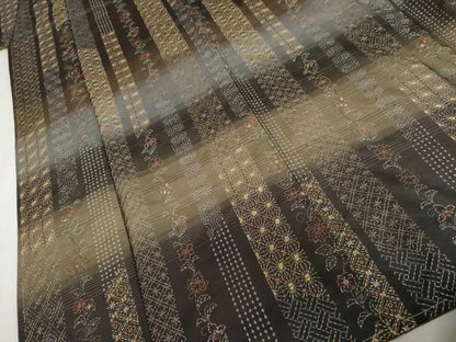 平和屋着物●本場縞大島紬　訪問着　総刺繍　刺し子　更紗花間道　正絹　逸品　未使用　AABL1162cs
