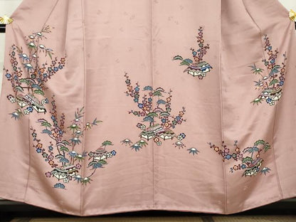 平和屋着物●本場琉球紅型　訪問着　松竹梅風景文　正絹　逸品　AABL1164cs
