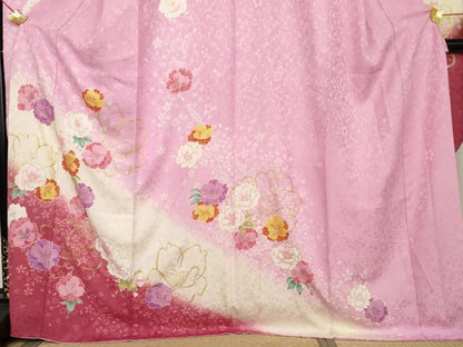 平和屋着物●豪華振袖　草花文　暈し染め　金彩　正絹　逸品　AABL1165cs