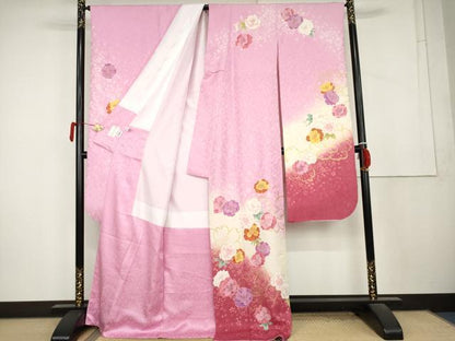 平和屋着物●豪華振袖　草花文　暈し染め　金彩　正絹　逸品　AABL1165cs