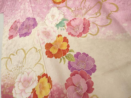 平和屋着物●豪華振袖　草花文　暈し染め　金彩　正絹　逸品　AABL1165cs
