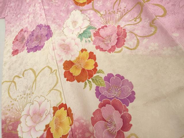 平和屋着物●豪華振袖　草花文　暈し染め　金彩　正絹　逸品　AABL1165cs