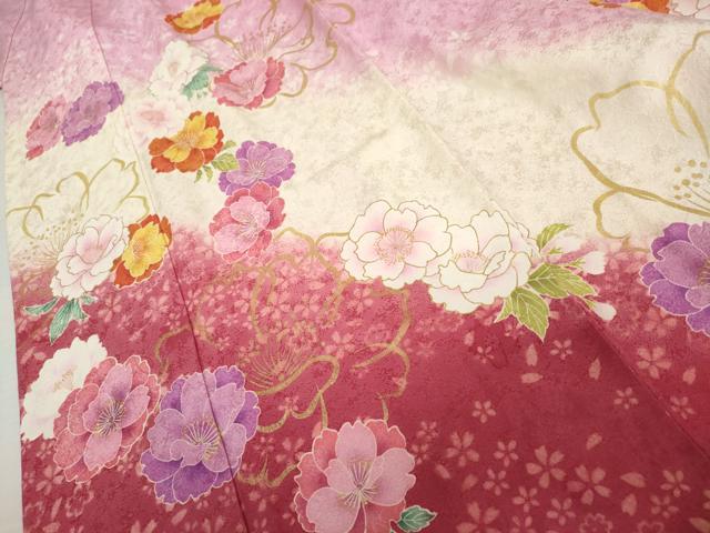 平和屋着物●豪華振袖　草花文　暈し染め　金彩　正絹　逸品　AABL1165cs