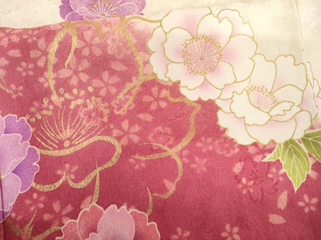 平和屋着物●豪華振袖　草花文　暈し染め　金彩　正絹　逸品　AABL1165cs