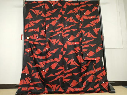 平和屋着物●豪華振袖　飛鶴文　ロング丈　正絹　逸品　AABL1168cs
