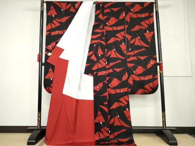 平和屋着物●豪華振袖　飛鶴文　ロング丈　正絹　逸品　AABL1168cs