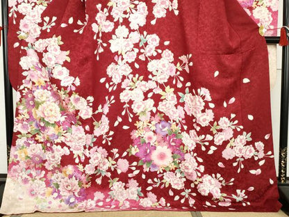平和屋着物●豪華振袖　駒刺繍　花毬文　八重桜　暈し染め　金通し地　正絹　逸品　AABL1171cs