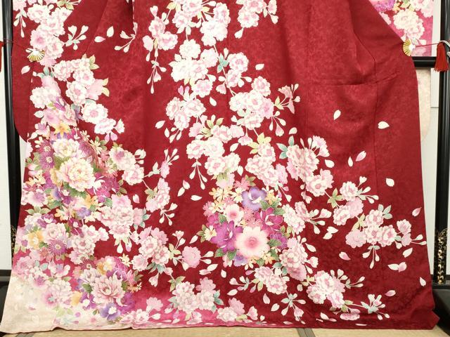 平和屋着物●豪華振袖　駒刺繍　花毬文　八重桜　暈し染め　金通し地　正絹　逸品　AABL1171cs