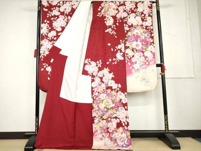平和屋着物●豪華振袖　駒刺繍　花毬文　八重桜　暈し染め　金通し地　正絹　逸品　AABL1171cs