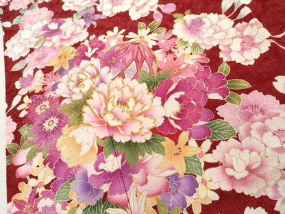 平和屋着物●豪華振袖　駒刺繍　花毬文　八重桜　暈し染め　金通し地　正絹　逸品　AABL1171cs