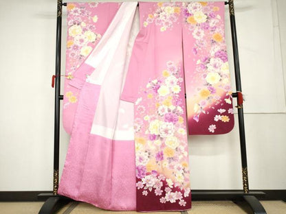 平和屋着物●豪華振袖　刺繍　枝垂れ花文　暈し染め　金糸　金彩　銀通し地　正絹　逸品　AABL1172cs