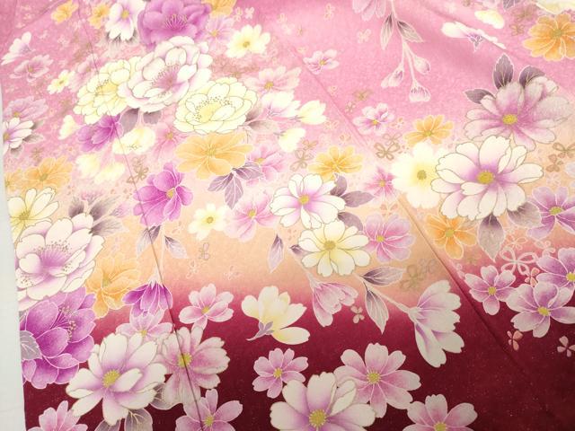 平和屋着物●豪華振袖　刺繍　枝垂れ花文　暈し染め　金糸　金彩　銀通し地　正絹　逸品　AABL1172cs