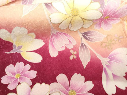 平和屋着物●豪華振袖　刺繍　枝垂れ花文　暈し染め　金糸　金彩　銀通し地　正絹　逸品　AABL1172cs