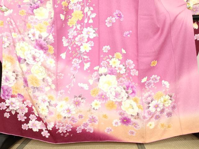 平和屋着物●豪華振袖　刺繍　枝垂れ花文　暈し染め　金糸　金彩　銀通し地　正絹　逸品　AABL1172cs
