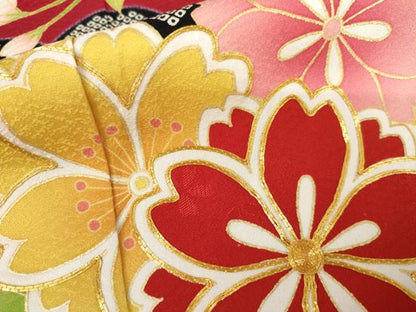 平和屋着物●豪華振袖　駒刺繍　雪輪花蝶文　正絹　逸品　AABL1173cs