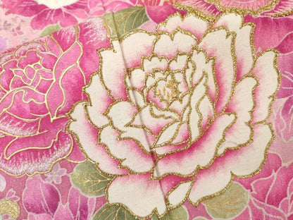平和屋着物●豪華振袖　刺繍　草花文　薔薇　バラ　暈し染め　金糸　銀彩　銀通し地　ラインストーン　正絹　逸品　AABL1175cs