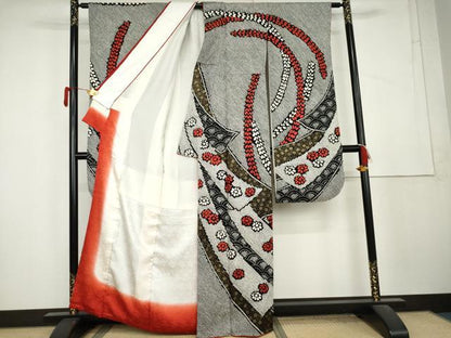 平和屋着物●豪華振袖　総絞り　蔓帯花文　黒地　金彩　正絹　逸品　AABL1177cs