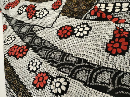平和屋着物●豪華振袖　総絞り　蔓帯花文　黒地　金彩　正絹　逸品　AABL1177cs