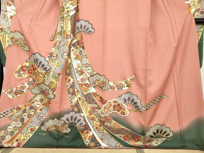 平和屋着物●豪華振袖　駒刺繍　蔓帯吉祥花松文　暈し染め　金彩　正絹　逸品　AABL1178cs
