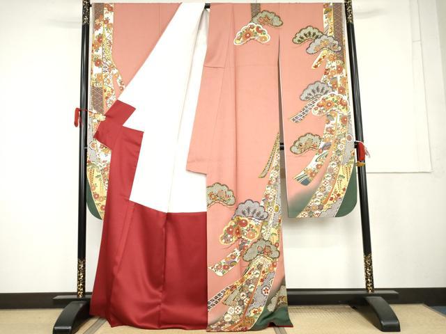 平和屋着物●豪華振袖　駒刺繍　蔓帯吉祥花松文　暈し染め　金彩　正絹　逸品　AABL1178cs