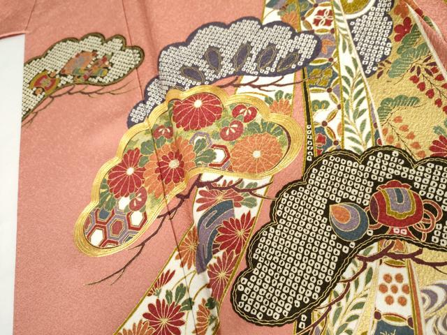 平和屋着物●豪華振袖　駒刺繍　蔓帯吉祥花松文　暈し染め　金彩　正絹　逸品　AABL1178cs